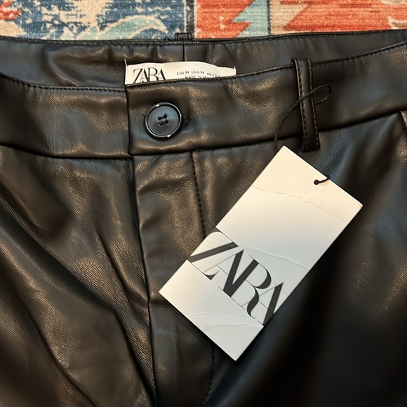 ZARA | Faux Leather Black Straight Leg Trouser Size M NWT - Picture 2 of 3